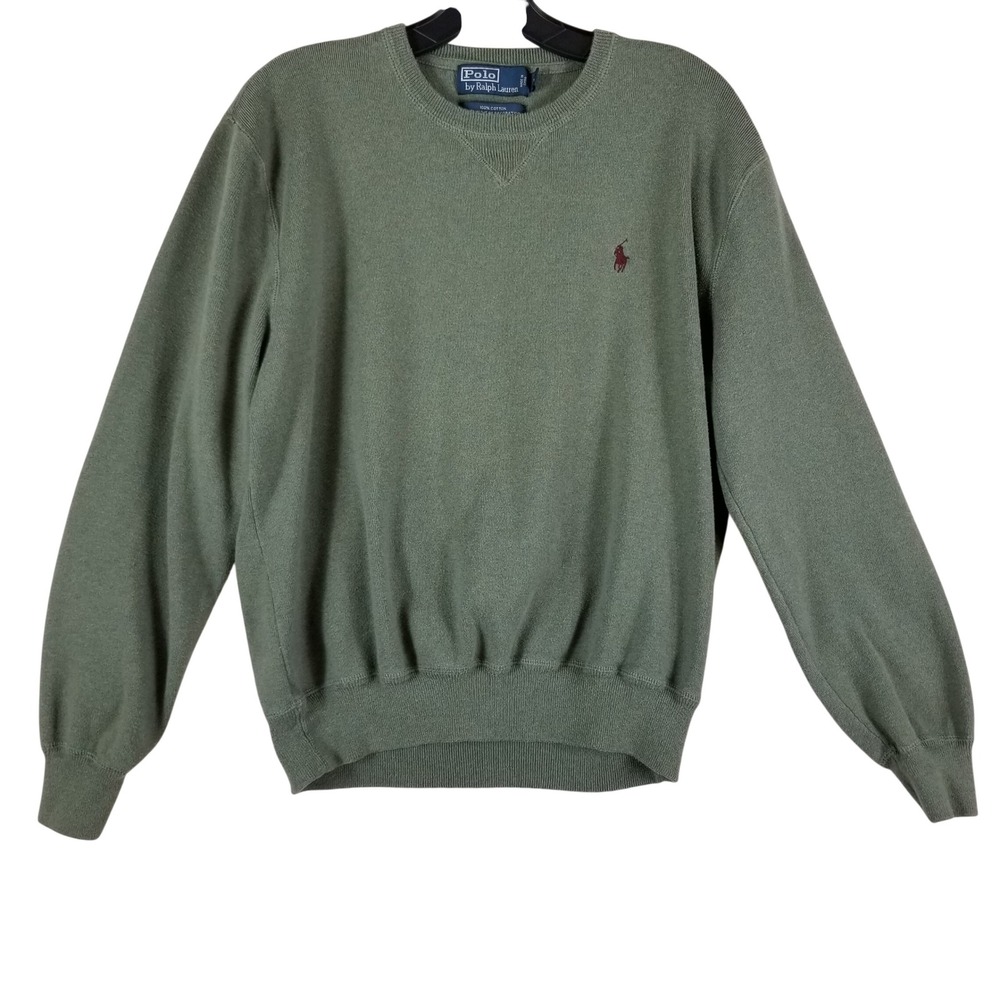 Polo Ralph Lauren Mens Large Sage Green‎ 100% Cotton Crewneck Sweater Pony Logo